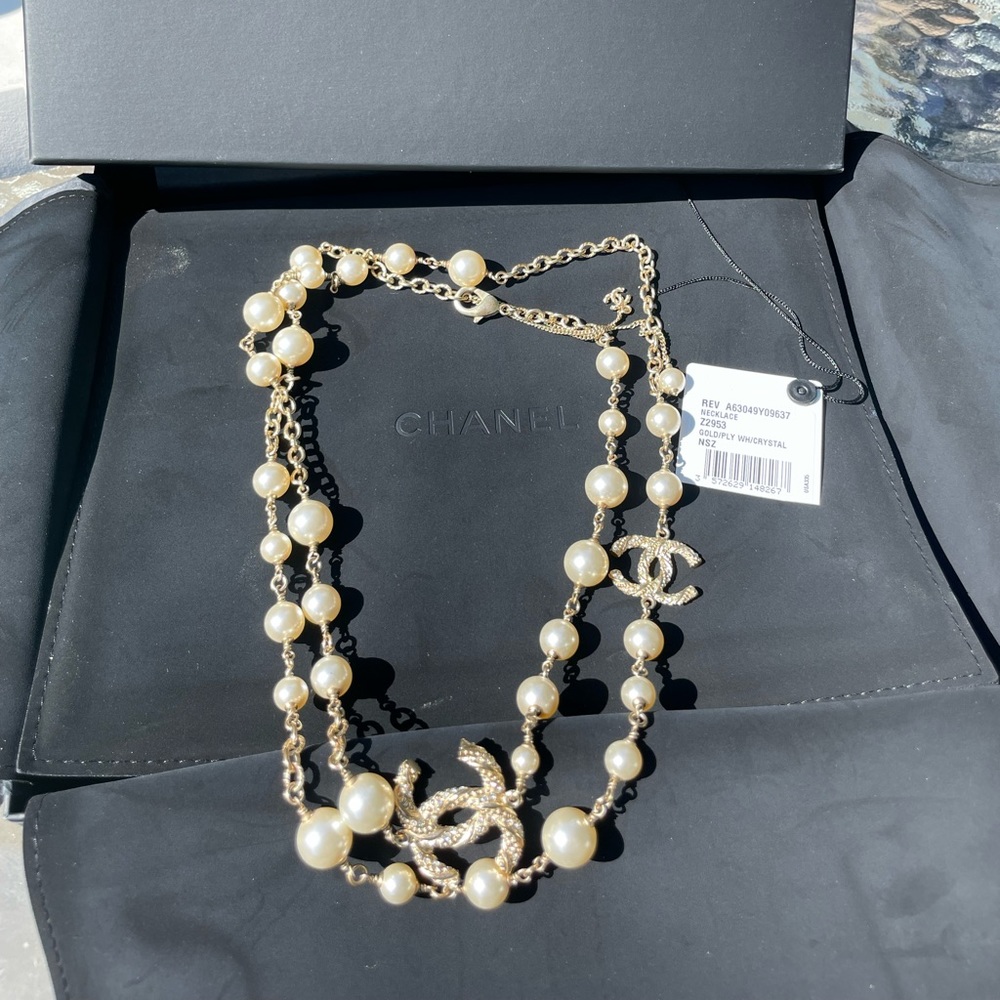 Authentic Chanel resin pearl and gold necklace